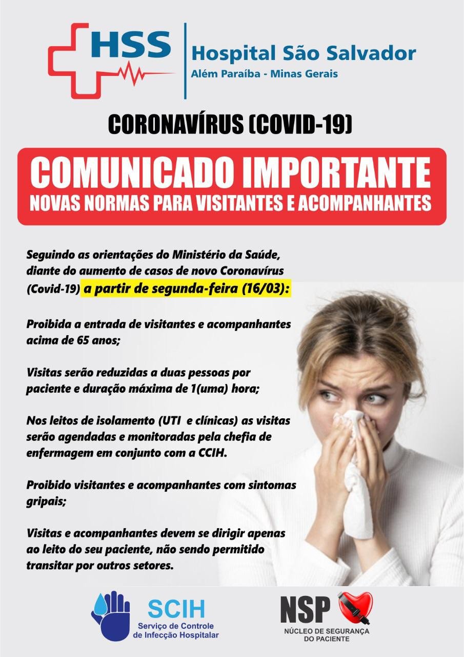 Hospital determina novas normais, reduz tempo de visitas e toma medidas para evitar contágio pelo novo Corona Vírus