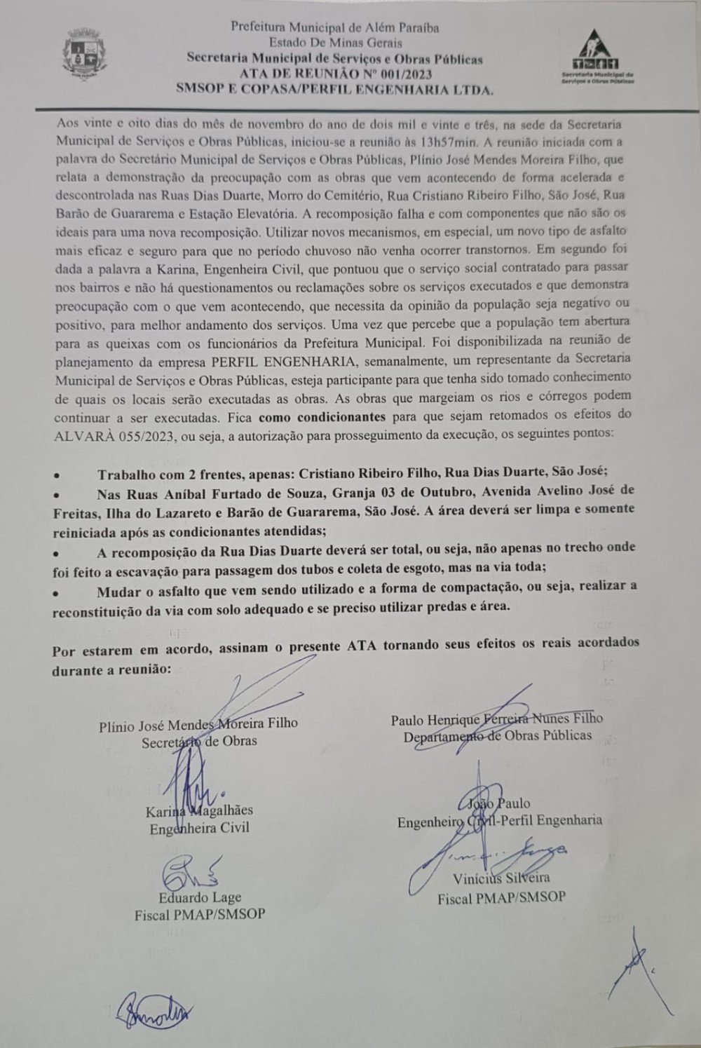 Após suspensão de alvará, Prefeitura impõe condições para o retorno da obra da rede de esgotos realizada pela COPASA