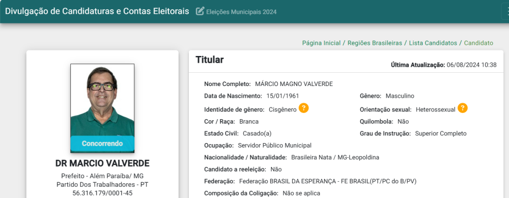 Marcio Valverde candidato a Prefeito pelo PT e sua vice ingressam com pedido de registro na Justiça Eleitoral