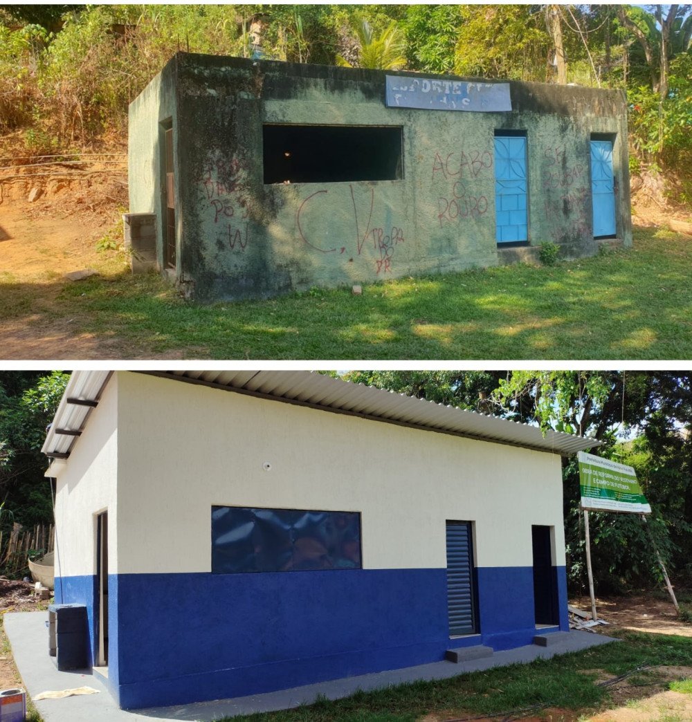 O antes e o depois. Terminada a reforma do vestiário do campo da Terra do Santo. Mais uma obra concluída