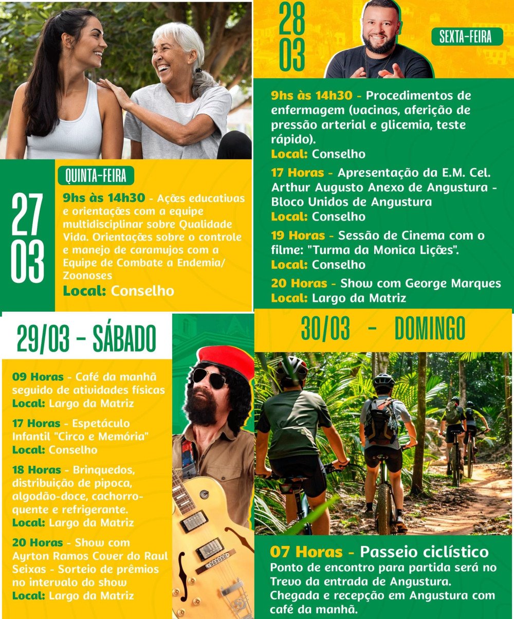 Aniversário do 1º Distrito: Prefeitura divulga programação da Semana de Angustura, de 27 a 30 de março.