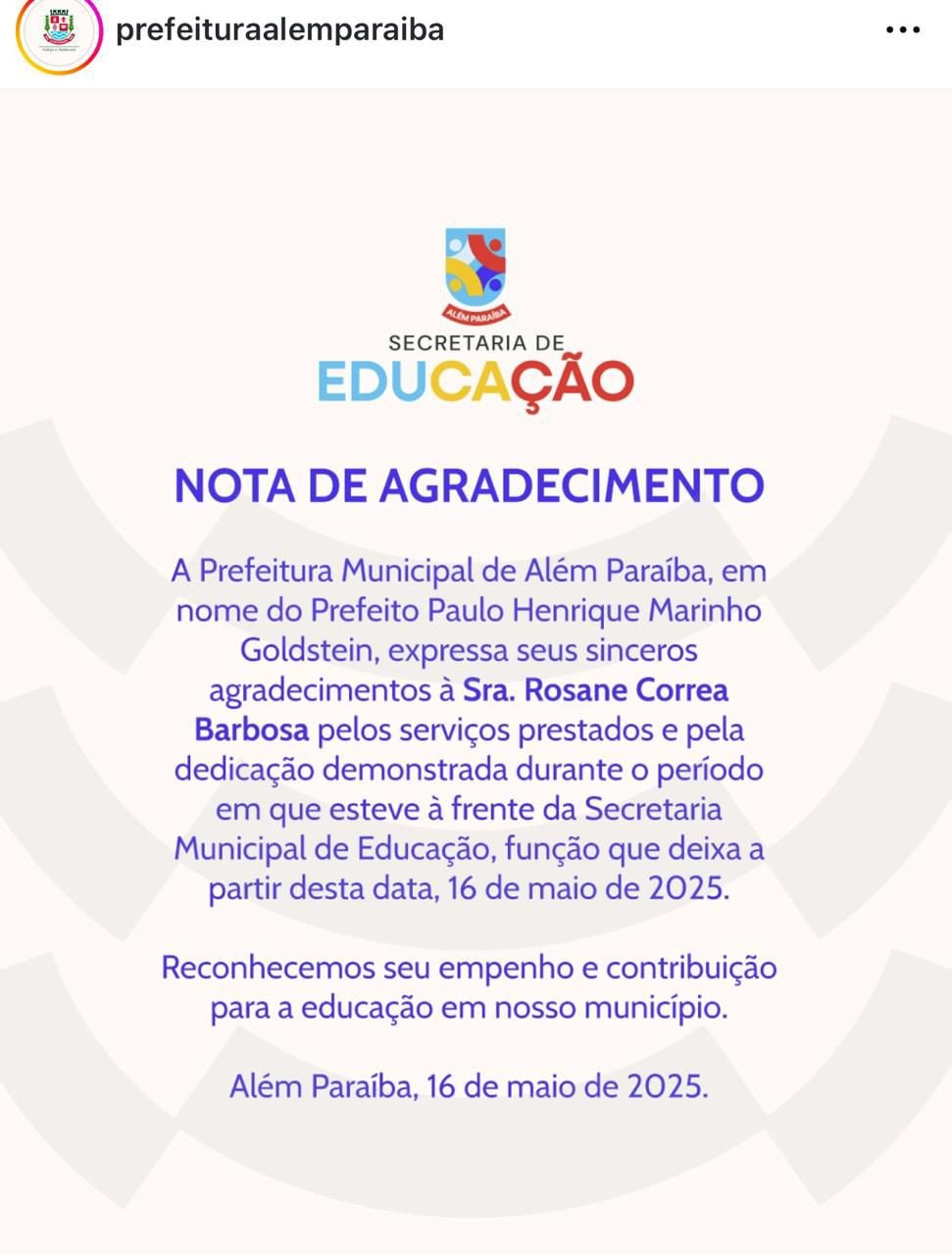 Prefeitura anuncia que a Secretária Municipal de Educação deixou o cargo