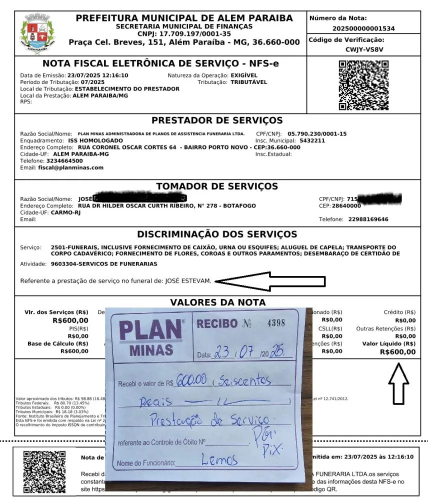 PLAM Minas cobra 600 Reais de família de falecido Além-paraibano para uso da Capela Mortuária