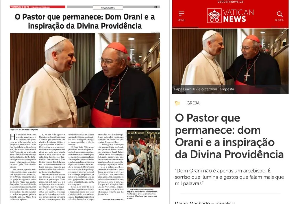Texto sobre a permanência do Cardeal Orani Tempesta no Rio de Janeiro, de autoria do Jornalista Dauro Machado foi publicado no site oficial do Vaticano