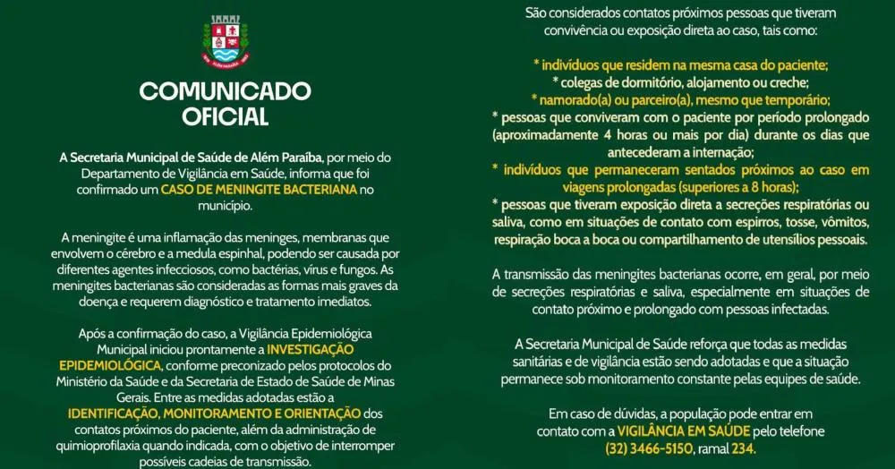 PACIENTE QUE CONTRAIU MENINGITE PASSA BEM E DEVERÁ TER ALTA EM BREVE