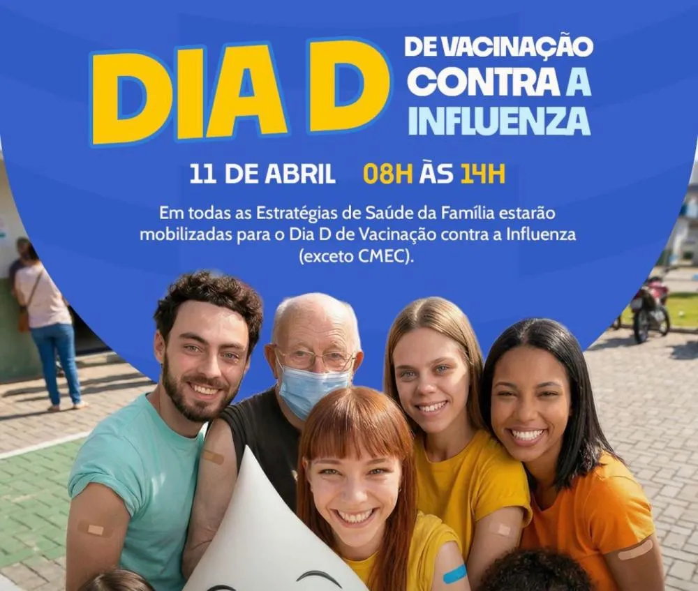 DIA D DE VACINAÇÃO CONTRA A INFLUENZA ACONTECE NESTE SÁBADO (11) NAS UNIDADES DE SAÚDE