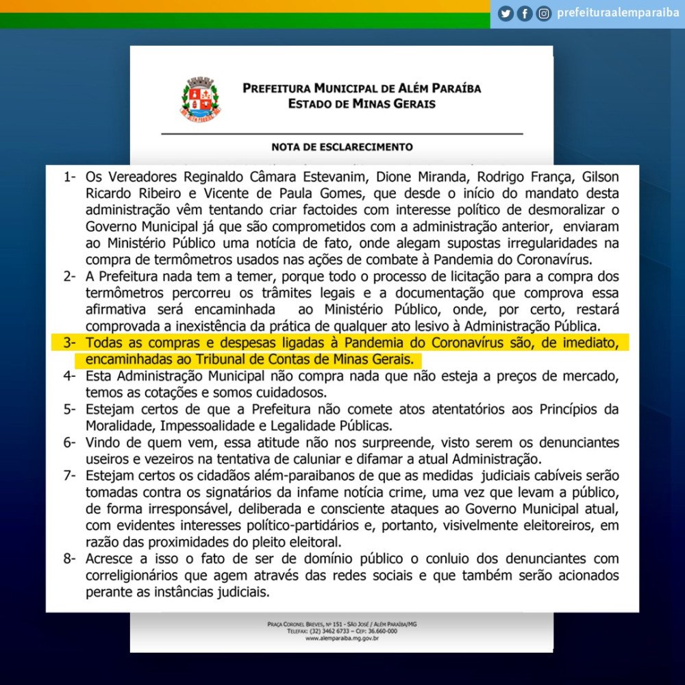 Vereadores de oposição enviam ao Ministério Público denúncia sem fundamento sobre compras de termômetros. Mais uma clara tentativa de desmoralizar a Administração Municipal