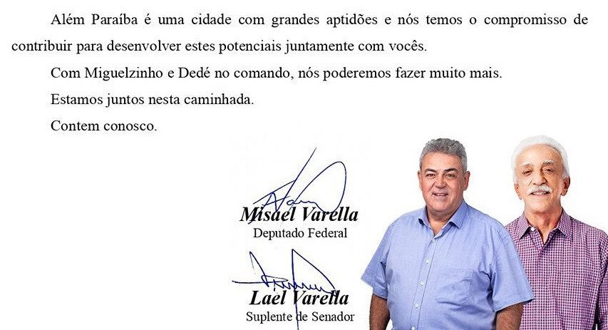 Lael Varella e Misael Varella, do Hospital do Câncer de Muriaé publicam carta apoiando a candidatura de Miguelzinho e Dedé. Outros candidatos já estão recebendo apoios