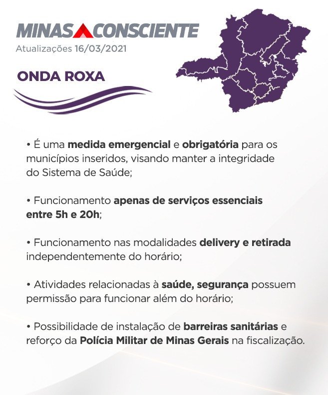 Governador Zema implanta onda Roxa em todo o Estado de Minas Gerais por 15 dias. E Além Paraíba como fica?