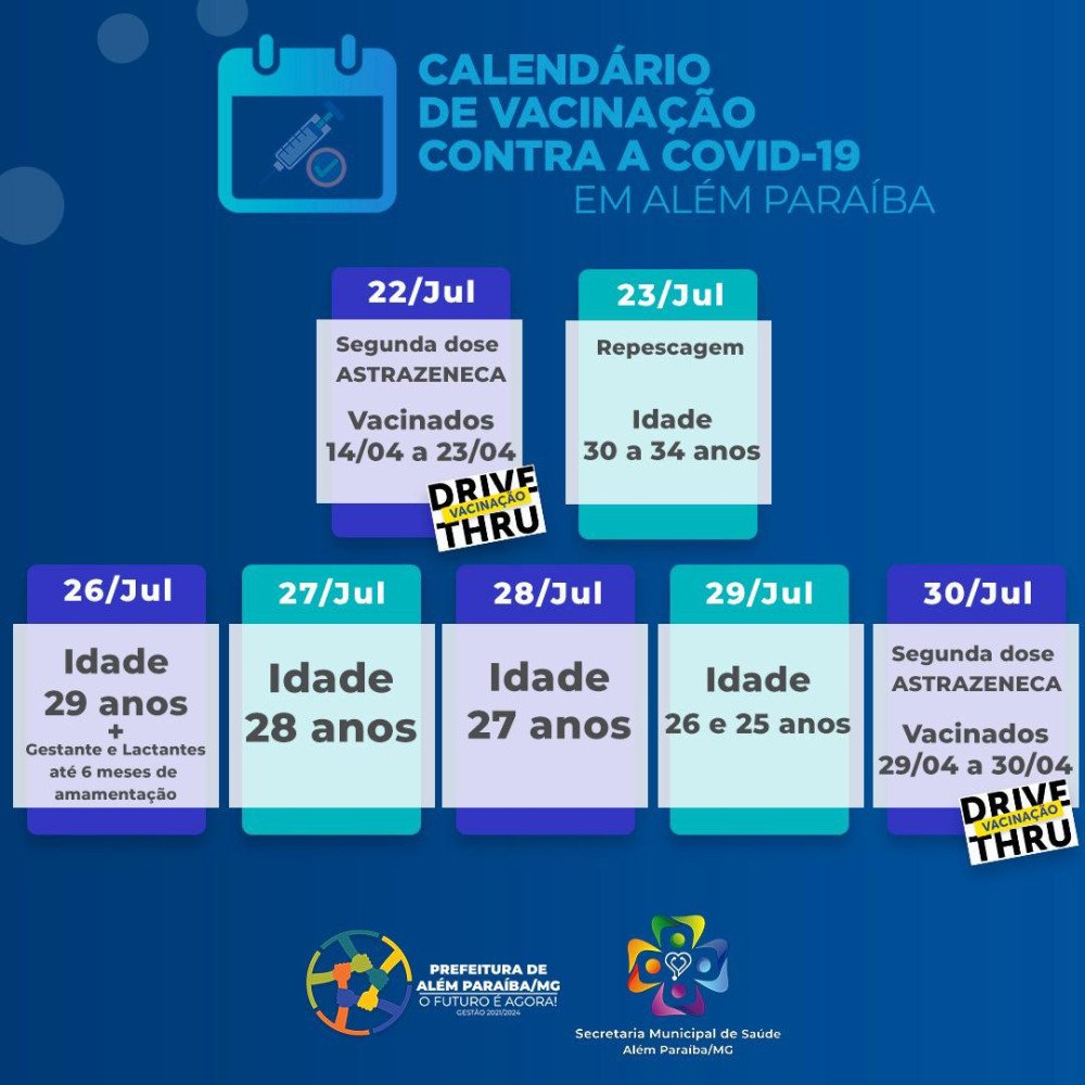 Secretaria de Saúde anuncia calendário de vacinação contra COVID para os próximos dias. O Município segue avançando na imunização