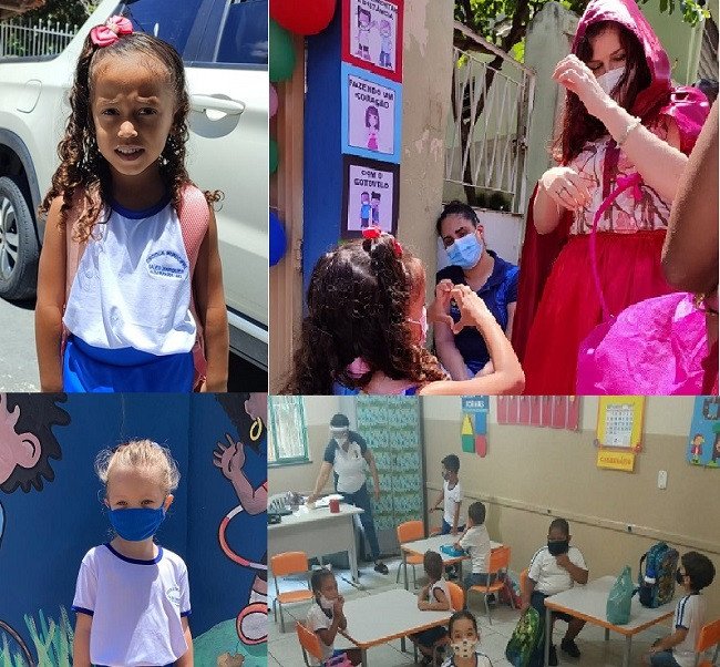 Escolas Municipais retomaram hoje as aulas presenciais com todas as precauções sanitárias e medidas de proteção contra COVID-19