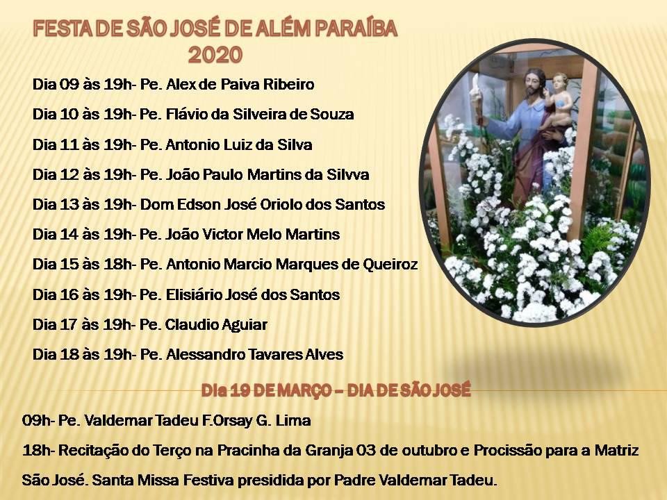 Comemorações em louvor ao Padroeiro São José: Bispo de Leopoldina, Dom Edson Oriolo, celebra Missa dia 13 em Além Paraíba